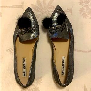 Karl Lagerfield pompom metallic flats